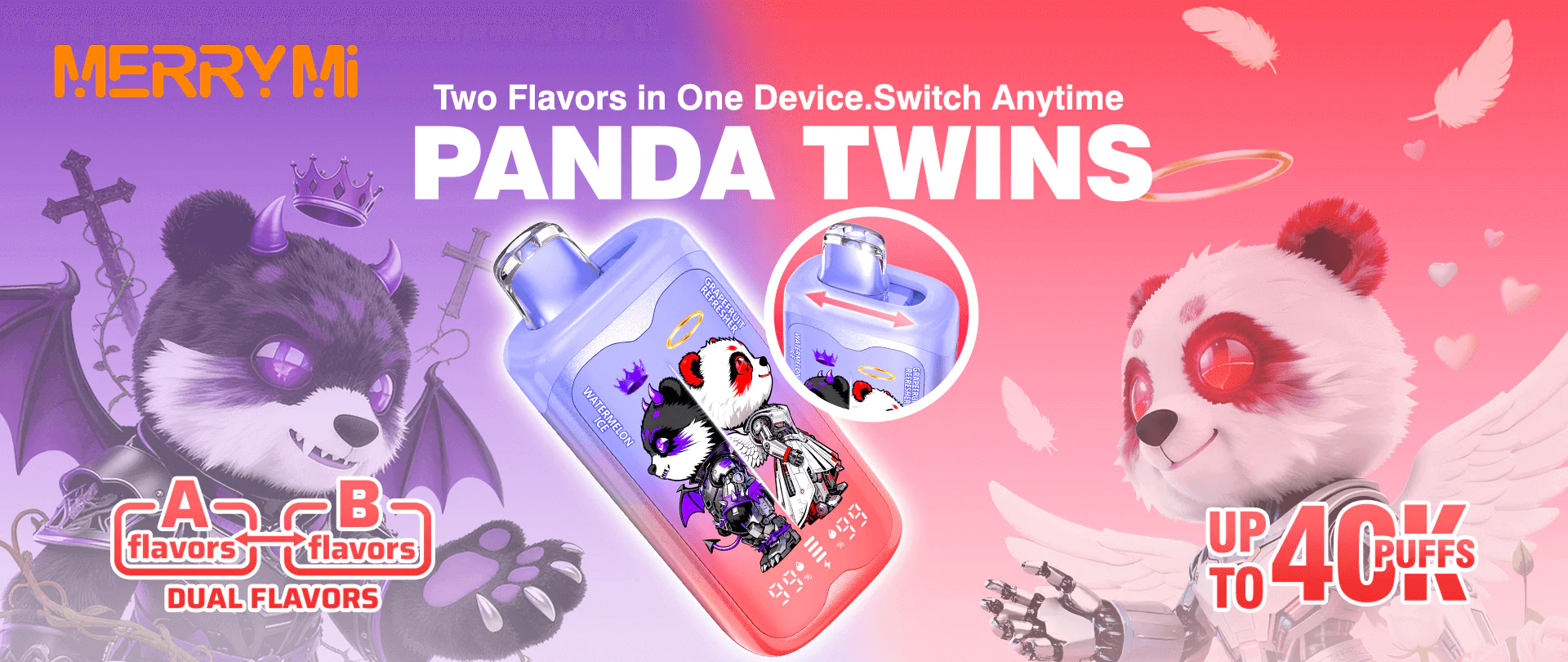 MerryMi Panda Twins 40K Puffs – két ízű, prémium egyhasználatos e-cigaretta