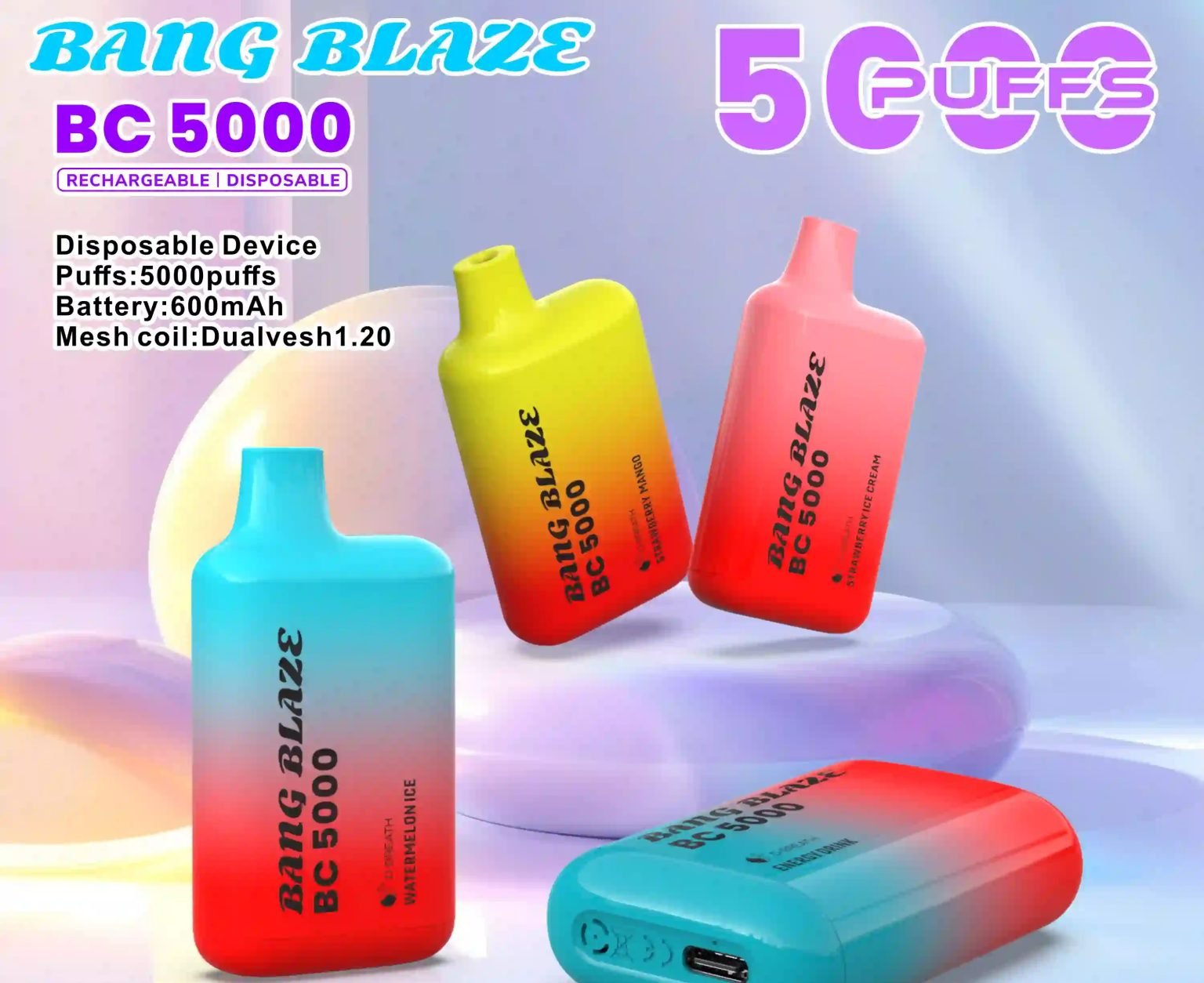 Bang-Blaze-BC-5000-Puffs-Disposable- Bang Blaze BC 5000 – 5000 slukkos újratölthető eldobható vape 12 ízben - Image 1