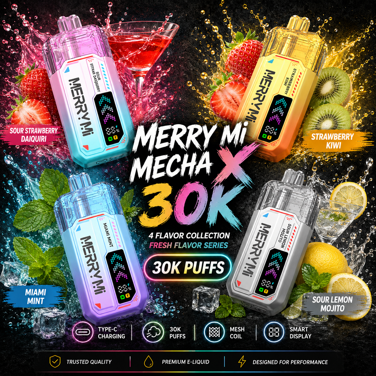 Merry Mi Mecha X 30k Merry-Mi Mecha X 36K – 36 000 slukkos eldobható vape, Dual Mesh Coil, 3% nikotin - Image 1