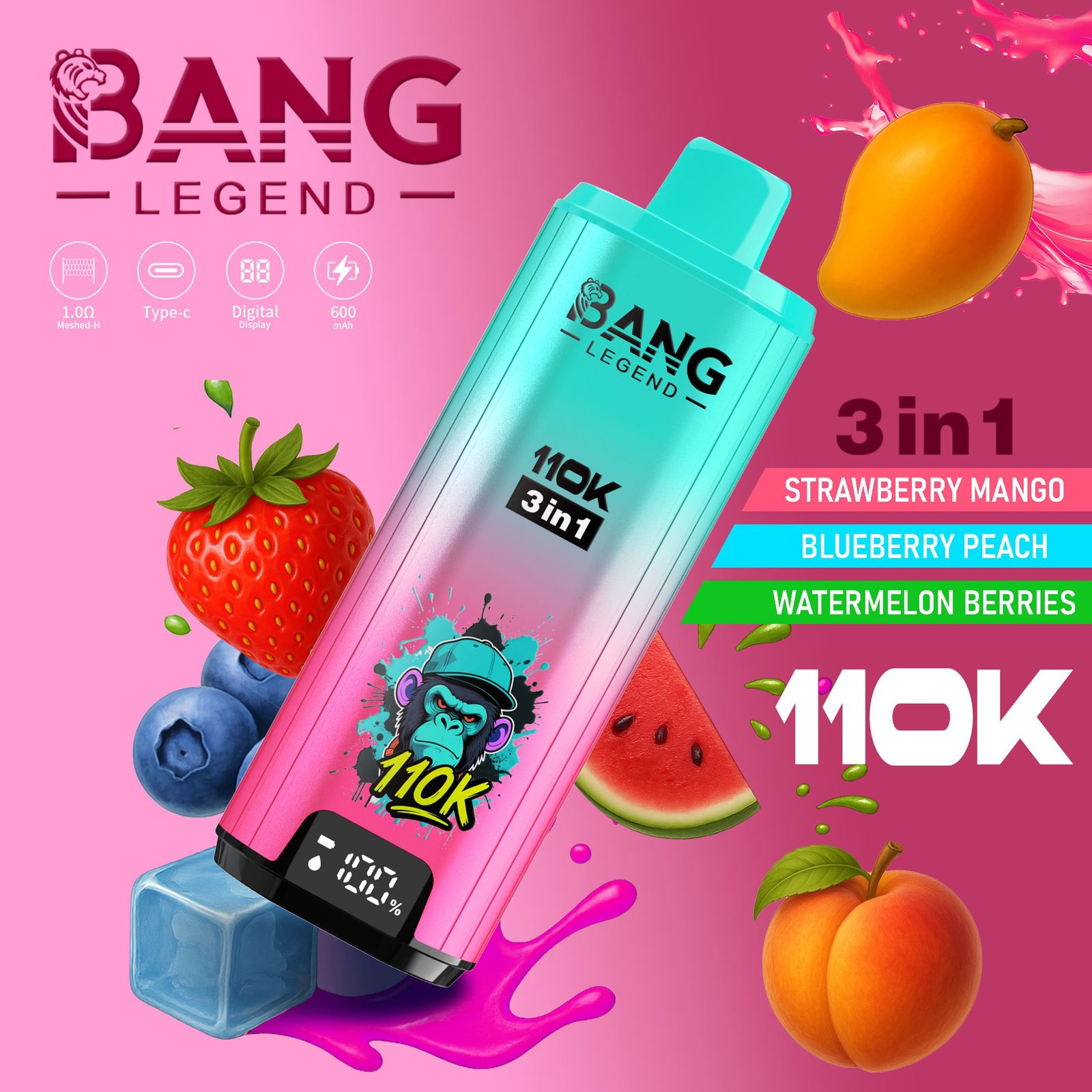 BANG Legend 110K 3-in-1 Vape – Akár 110 000 slukk, 600 mAh, Type-C - Image 5