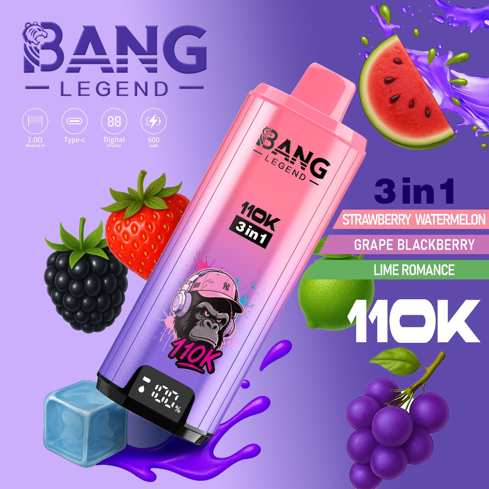 BANG Legend 110K 3-in-1 Vape – Akár 110 000 slukk, 600 mAh, Type-C - Image 4