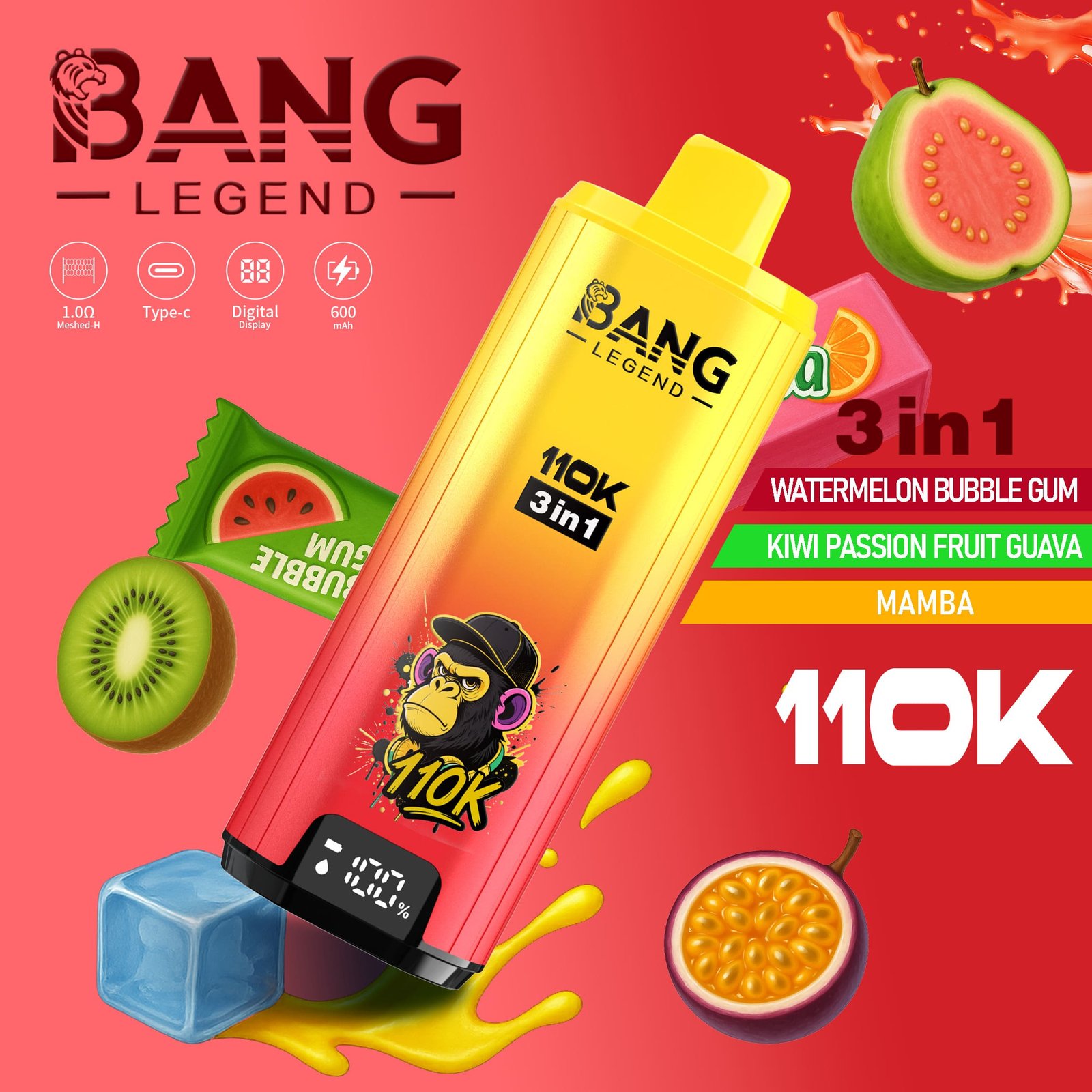 BANG Legend 110K 3-in-1 Vape – Akár 110 000 slukk, 600 mAh, Type-C - Image 3