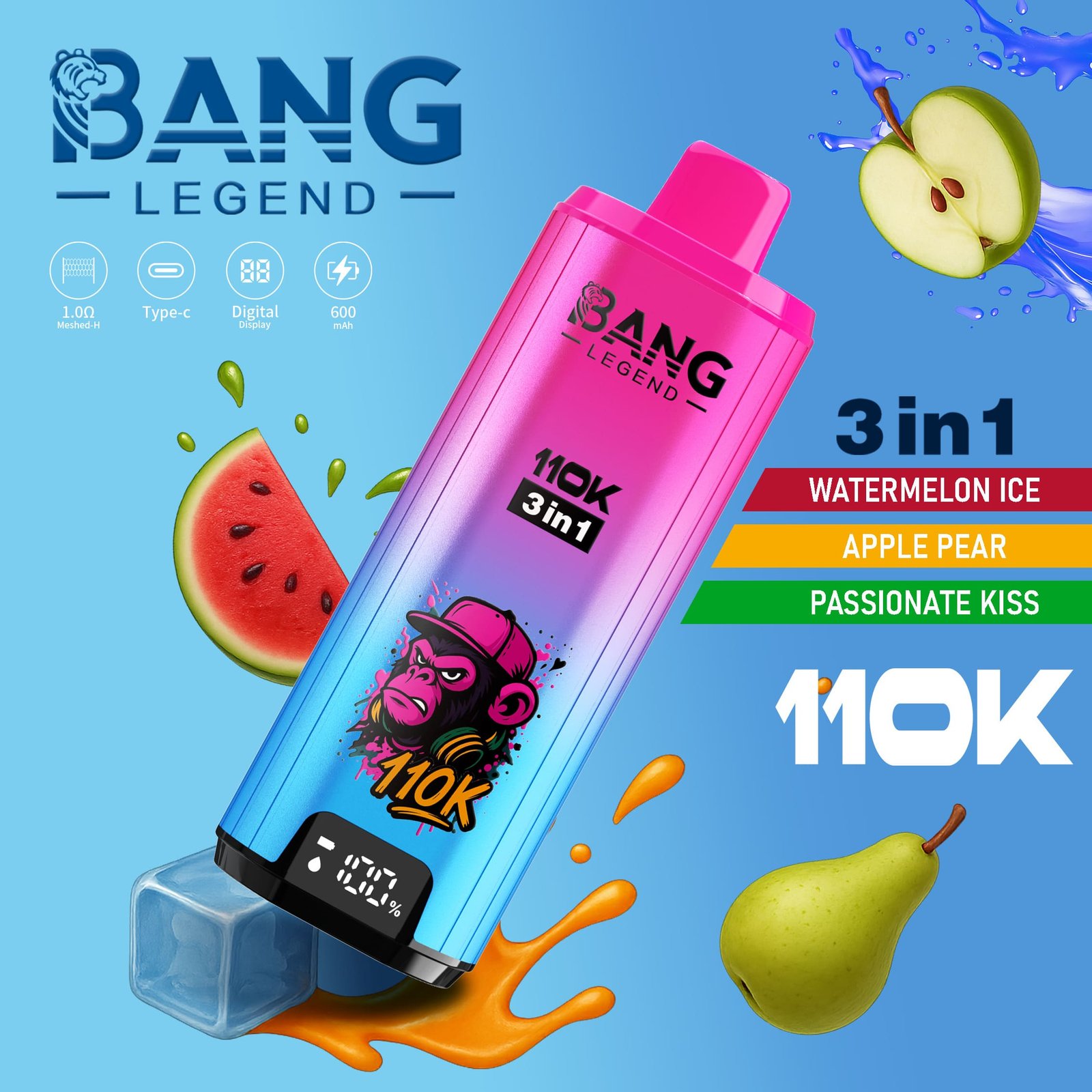 BANG Legend 110K 3-in-1 Vape – Akár 110 000 slukk, 600 mAh, Type-C - Image 2