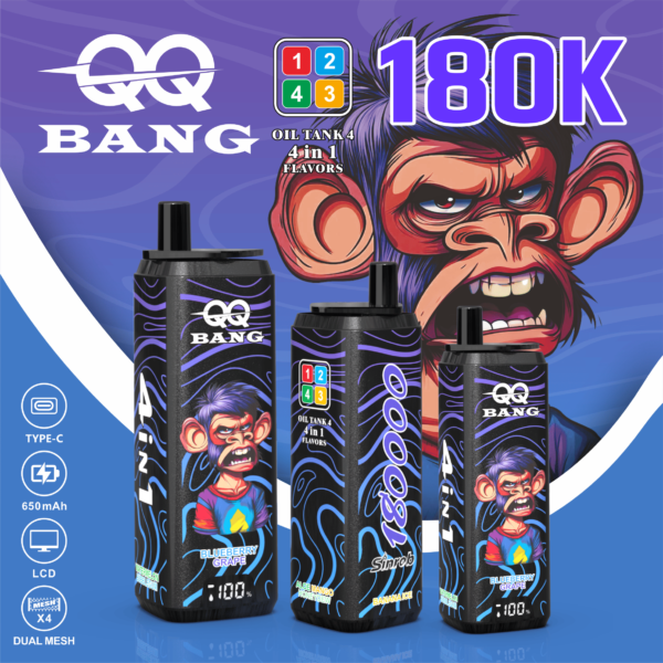 QQ BANG 180K Puffs 4-in-1 Vape – LCD kijelző, Type-C ízváltás