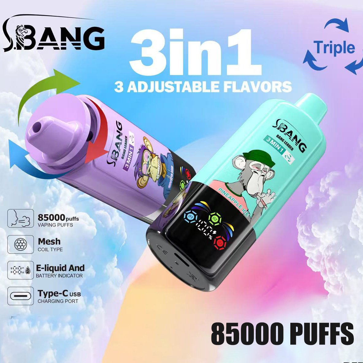 bang-leader-85000 BANG Leader 85K 3-in-1 Vape – Akár 85 000 slukk, 45 ml, 850 mAh - Image 1